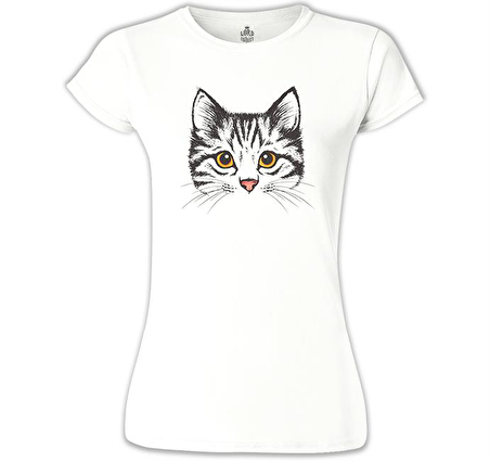 Kedi - Yüz Beyaz Bayan Tshirt