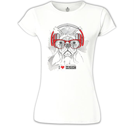 Köpek - Müzik Beyaz Bayan Tshirt