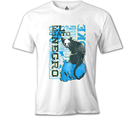 Kara Kedi Beyaz Erkek Tshirt