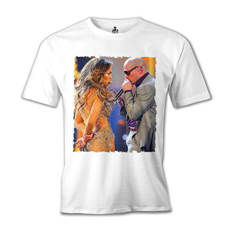 Jennifer Lopez & Pitbull Beyaz Erkek Tshirt