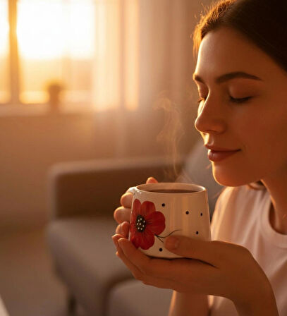 Kabartma Çiçek Desenli 2 Kişilik El Yapımı Seramik Kupa Seti