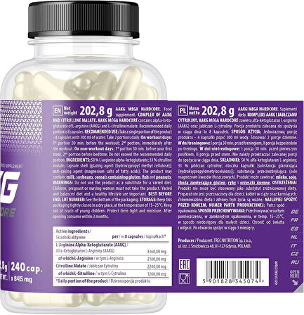 TREC Nutrition AAKG Nitric Oxide L-Arginine L-Citrulline Pump 240 Caps