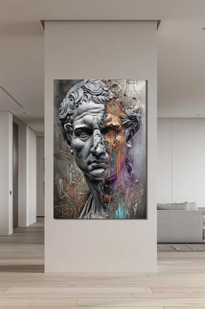 Antik Heykel Baskılı Cam Tablo – Modern Dokunuşlu Klasik Sanat Duvar Dekoru