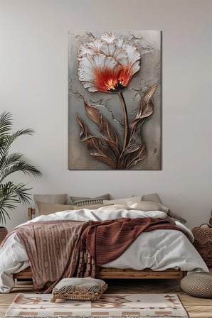 Lale Çiçeği Baskılı Cam Tablo – Modern Kabartma Efektli Floral Duvar Dekoru