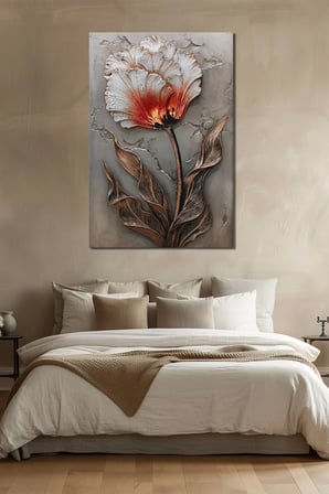 Lale Çiçeği Baskılı Cam Tablo – Modern Kabartma Efektli Floral Duvar Dekoru