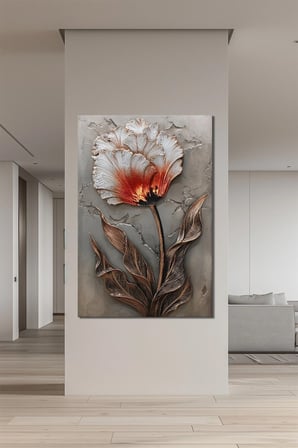 Lale Çiçeği Baskılı Cam Tablo – Modern Kabartma Efektli Floral Duvar Dekoru