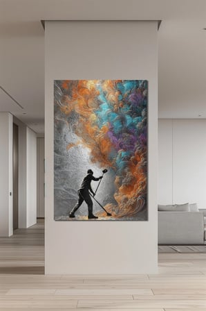 Soyut Sanat Baskılı Cam Tablo – Renkli Fırça Efektli Modern Duvar Dekoru