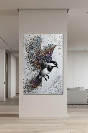 Kuş Baskılı Cam Tablo – Parçalanan Kanatlı Modern Sanat Duvar Dekoru