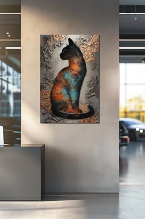Kedi Silüeti Baskılı Cam Tablo – Modern Soyut Dekoratif Duvar Tablosu