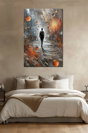 Soyut Yürüyen Adam Baskılı Cam Tablo – Modern Sanatsal Dekoratif Duvar Tablosu