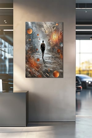 Soyut Yürüyen Adam Baskılı Cam Tablo – Modern Sanatsal Dekoratif Duvar Tablosu
