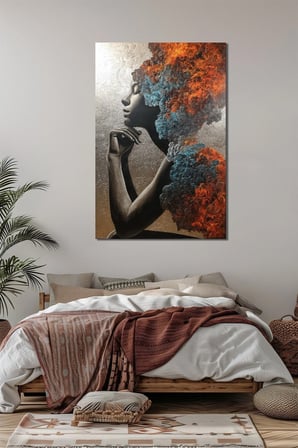 Soyut Kadın Portre Renk Patlaması Baskılı Cam Tablo – Modern Sanatsal UV Baskı Dekor