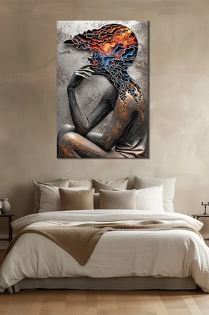Soyut Zihin ve Renk Patlaması Baskılı Cam Tablo – Modern Düşünsel Sanat UV Baskı Dekor