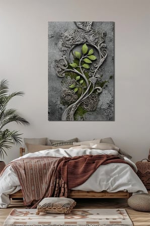 Dekoratif Bitki Motifli Baskılı Cam Tablo – Modern Kabartma Efektli Doğa UV Baskı