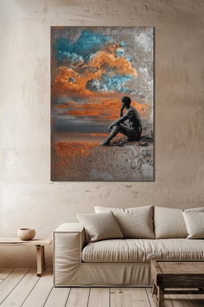 Gün Batımı Manzara İnsan Silüeti Baskılı Cam Tablo – Modern Sanat UV Baskı Dekoratif Tablo
