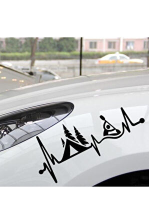 Kamp Çadırı Kayık Kalp Atışı Tasarım Oto özel yeni sticker Siyah 25*7 Cm MİXGİFTZ