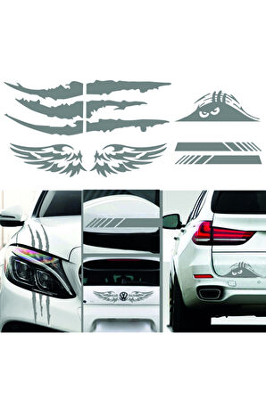 Monster Pençe Dikiz-Kanat-Bagaj Oto özel yeni sticker Gri 4'lü Paket MİXGİFTZ