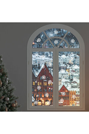 Kar Tanesi Cam özel yeni sticker Yılbaşı Dekoru  Cam Vitrin Süsleme Etiket Beyaz 34 Adet MİXGİFTZ