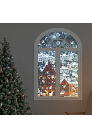 Kar Tanesi Cam özel yeni sticker Yılbaşı Dekoru  Cam Vitrin Süsleme Etiket Beyaz 34 Adet MİXGİFTZ