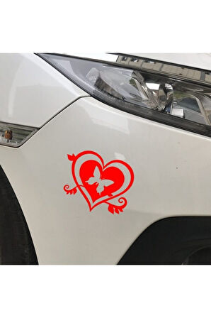 Kelebek Ve Kalp Tasarım Oto özel yeni sticker Kırmızı 15*15 Cm MİXGİFTZ