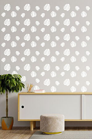 Duvar özel stickerları, Yaprak,Tropik sticker, Salon sticker, Duvar Çıkartma Beyaz MİXGİFTZ