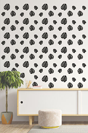Yapraklı özel sticker, Tropikal Duvar özel sticker, Dekoratif Duvar,3 Farklı Çeşit Siyah MİXGİFTZ