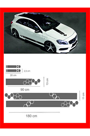 Oto Kaput-Marşpiyel-Yan Ayna özel yeni sticker 5 Li Set 180*10*1,5-90*13 Cm MİXGİFTZ