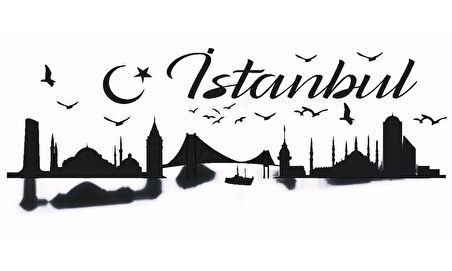 İstanbul Silueti Temalı Duvar Dekor Sticker (Tip 2) 40 X 16 Cm MİXGİFTZ