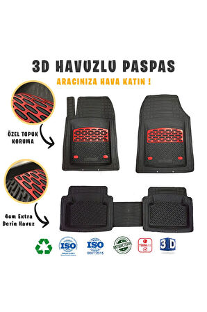 Renault Clio 5 2021 Uyumlu Kırmızı 3d Ekstra Derin Havuzlu Paspas Seti