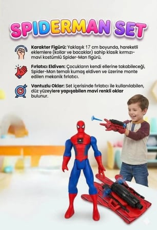 17 CM  Örümcek Adam ve vantuzlu/ok atma özellikli eldiven 