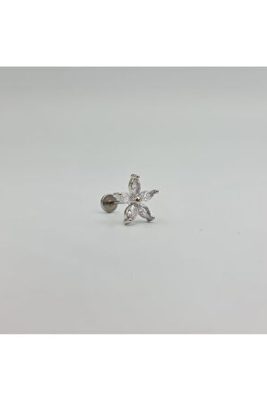 Cerrahi Çelik Çiçek ModelTaşlı Küpe Tragus Helix Kıkırdak Piercing