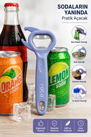 4'ü 1 Arada Çok Fonksiyonlu Şişe Açacağı - Soda, Gazoz, Meşrubat, Kutu ve Kavanoz Kapak Açacağı - Ergonomik Mutfak Açacağı 13 cm