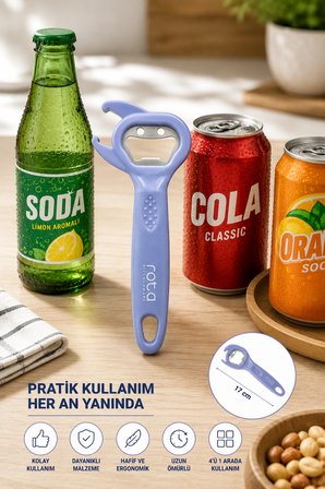 4'ü 1 Arada Çok Fonksiyonlu Şişe Açacağı - Soda, Gazoz, Meşrubat, Kutu ve Kavanoz Kapak Açacağı - Ergonomik Mutfak Açacağı 13 cm