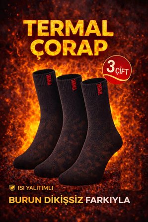3'lü Paket Unisex Dikişsiz Termal Kışlık Kalın Havlu Çorap