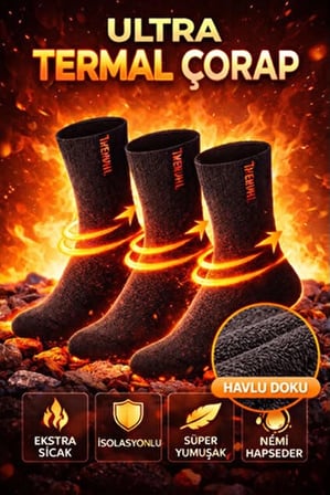 3'lü Paket Unisex Dikişsiz Termal Kışlık Kalın Havlu Çorap