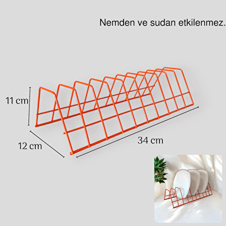 Tabaklık Rafı- Tencere Kapak Düzenleyici-Tabak Kurutmalık -10 Bölmeli Turuncu Stand