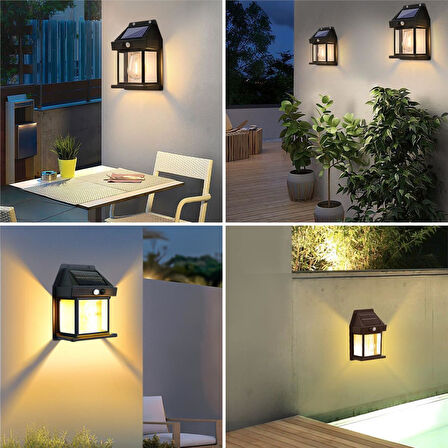 Güneş Enerjili Bahçe Aydınlatması Aplik Dekor Solar Ve Sensörlü Bahçe Balkon ve Garaj Lambası