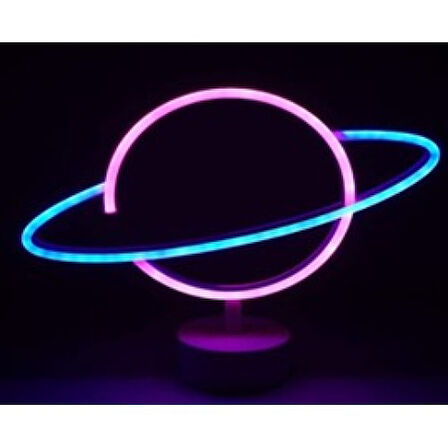 Neon Işıklı Satürn Lamba Pil+Usb