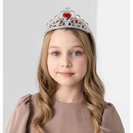 Kalp Taşlı Kırmızı Renk Karlar Ülkesi Elsa Anna Frozen Tacı