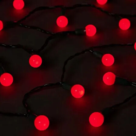 5m 28 LED Mini Top Işık Kırmızı - Fişli, Siyah Kablo