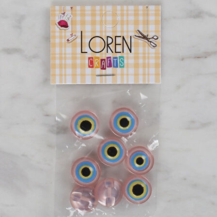 Loren Crafts açık pembe 8 li nazar boncuğu düğme -