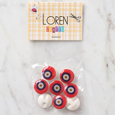 Loren Crafts 8 li Kırmızı Nazar Boncuğu Düğme - 68