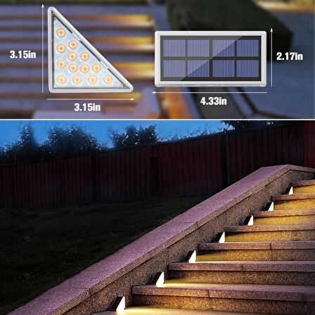 8 Adet Üçgen  Güneş Enerjisi ile Şarj Olan Dış Mekan Solar Basamak Köşe Lambası