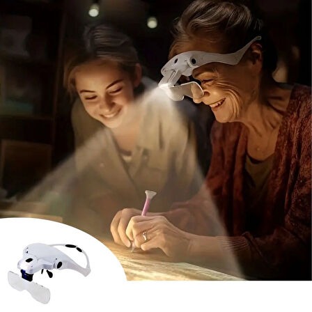 5 Lensli 2 Led Işıklı Ayarlanabilir Pilli Gözlük Tipi Büyüteç