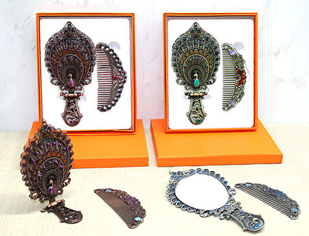 Tavuskuşu Katlanabilir Ayna Ve Tarak Seti Orta Boy Alk4984