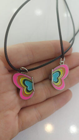 Mıknatıslı 2'li Kolye Kelebekli Kalp Best Friends Kolyesi