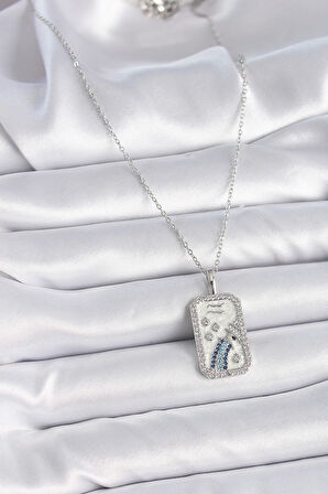 316L Çelik Gümüş Renk Zincir Kova Burcu Zirkon Taşlı Kadın Kolye