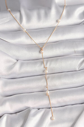 Pirinç Gold Renk İncili Sallantı Model Kadın Kolye