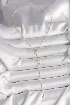 Pirinç Gold Renk İncili Sallantı Model Kadın Kolye