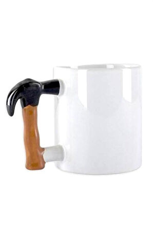 İlginç Hediyelik Çekiç Kulplu Tasarımlı Seramik Kupa Bardağı